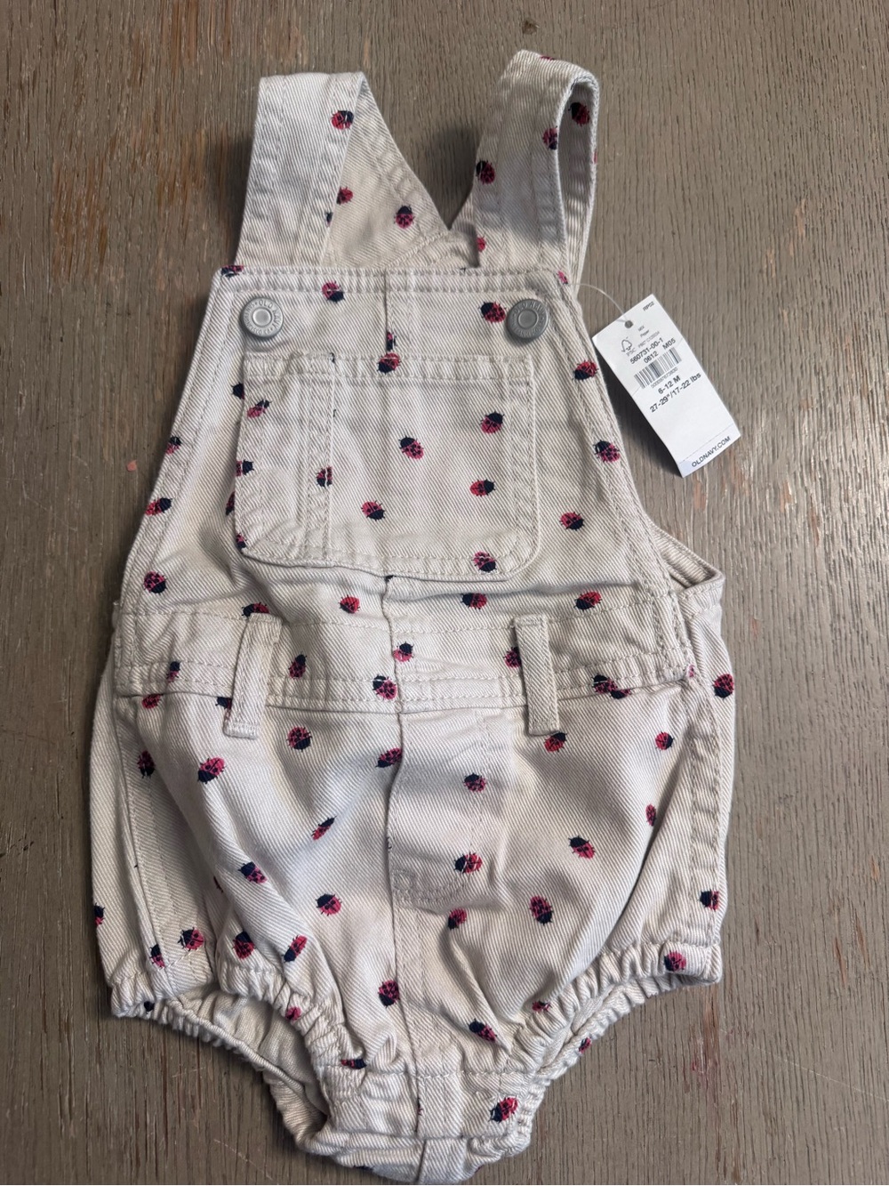 Old Navy Cream Overalls with red and black Ladybug Print